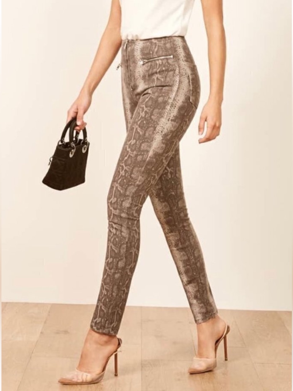 New Reformation Niki Jean Snake Print Size 27 Quiet Luxury Edgy Chic Modern
